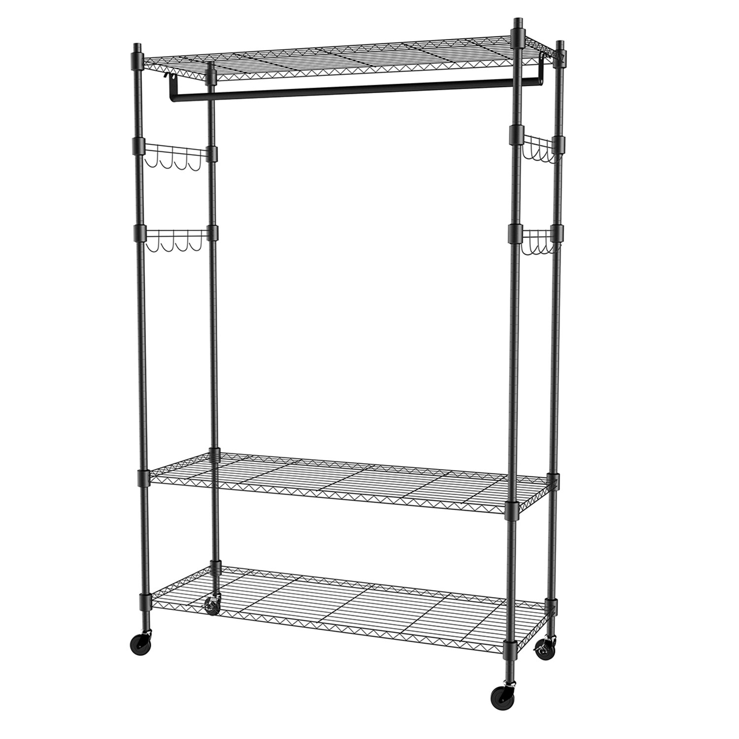 Homdox 3Tiers Large Size Heavy Duty Wire Shelving Garment Rolling Rack