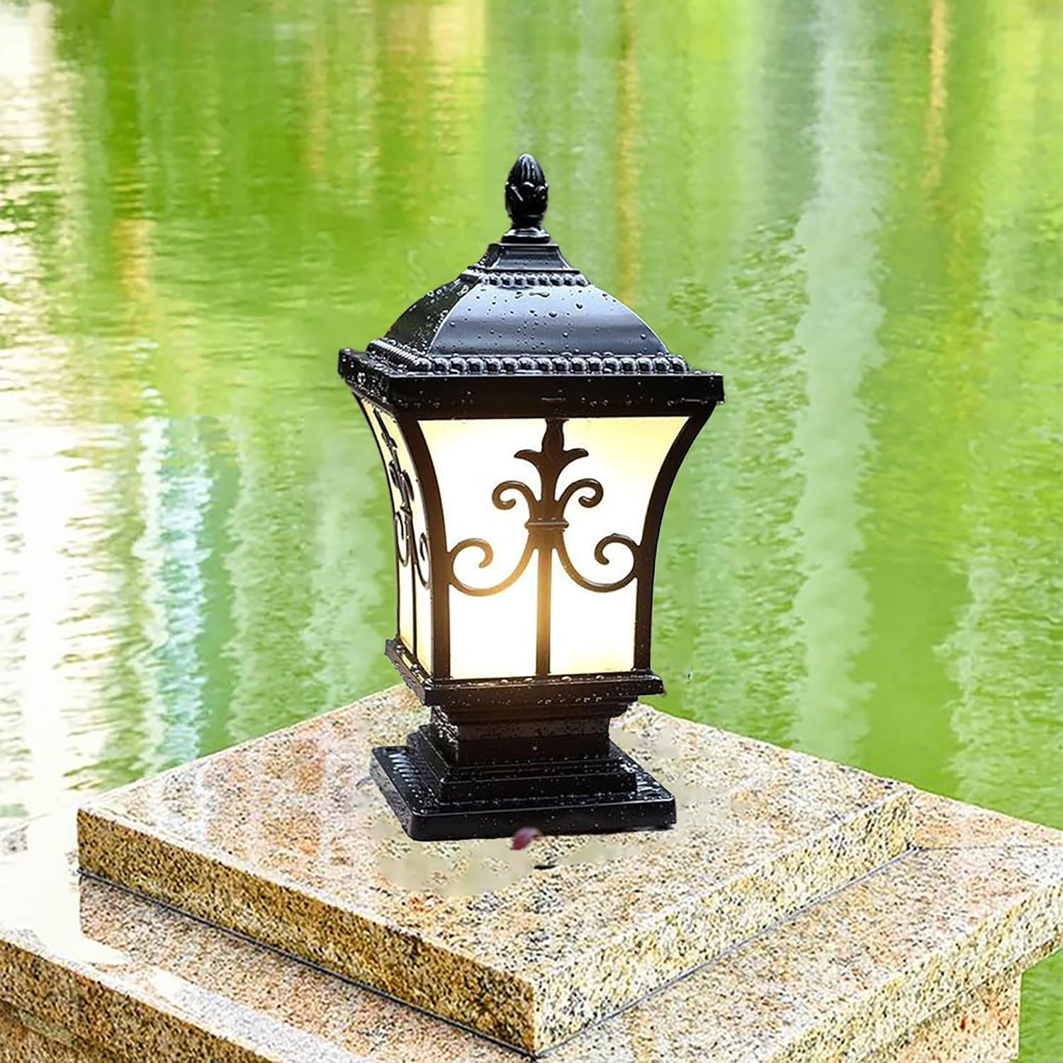 XINYASEE Lampade a colonna in metallo vintage in alluminio, E27 Luce esterno esterni Piedistallo,Lampada a colonna Park Villa,impermeabile Luce del pilastro del portico (dimensioni ridotte:38CM)