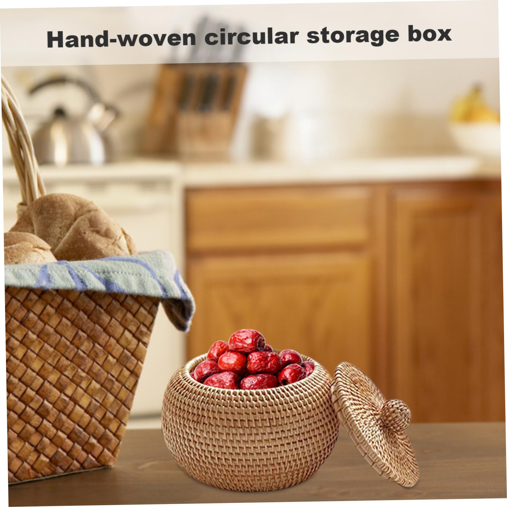 Boîte de rangement ronde en rotin avec couvercle, panier de rangement tressé avec couvercle, paniers en osier multi-usages pour la maison, la ferme, la cuisine - 15 x 11,9 cm Boîte de rangement ronde en rotin avec couvercle, panier de rangement tressé avec couvercle, paniers en osier multi-usages pour la maison, la ferme, la cuisine - 15 x 11,9 cm