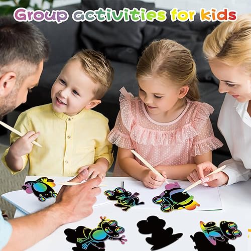 Miniatura 6 de HubirdSall Juego de 60 piezas de arte de rascar de ranas para niños, primavera, verano, rana, arco iris, mágico, para manualidades, Pascua, para