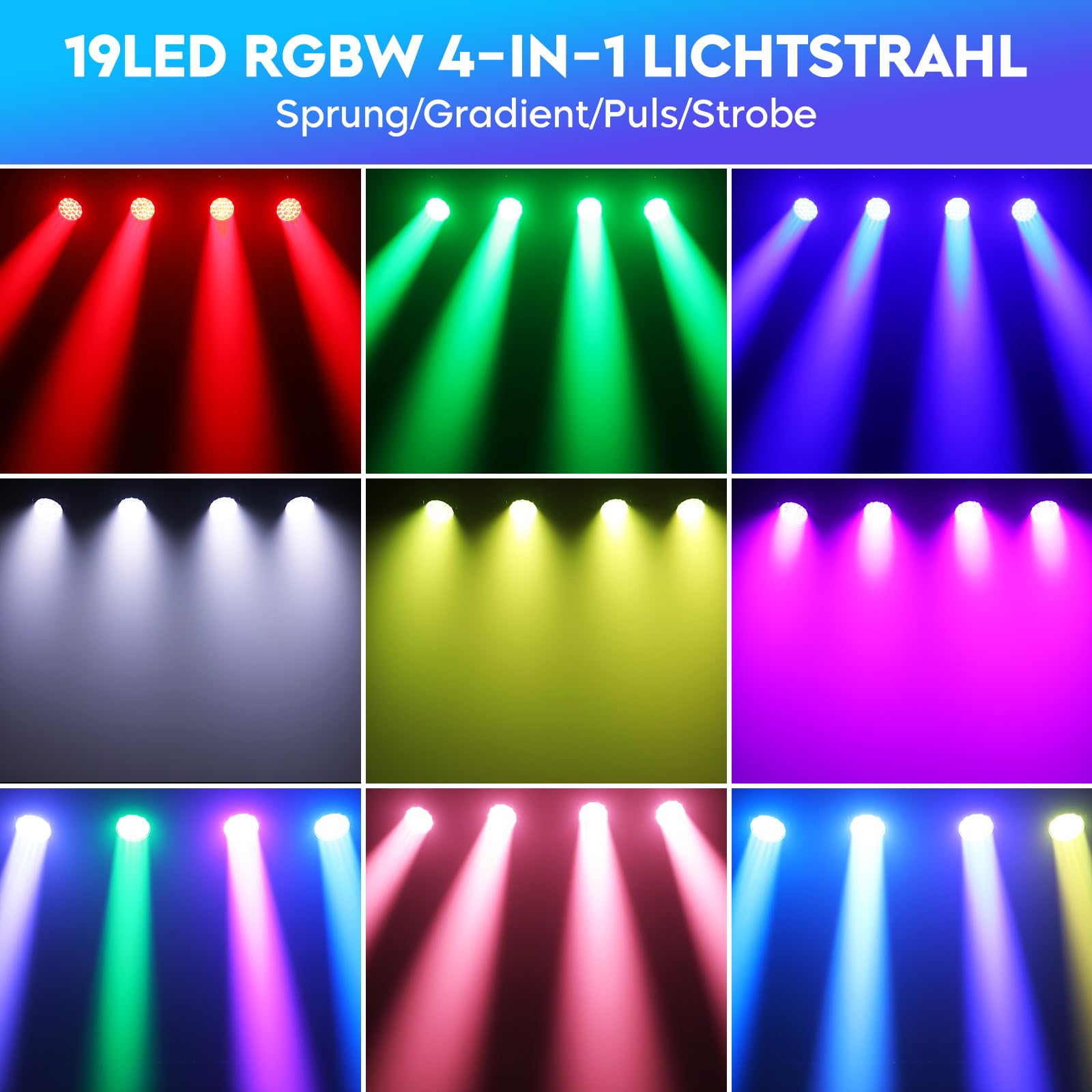 4PCS 19 x 20W RGBW Wash Moving Head LED,Zoom Bühnenlicht Beam Disco Licht für Party, KTV, Konzerte, DJ, Weihnachten, Hochzeiten