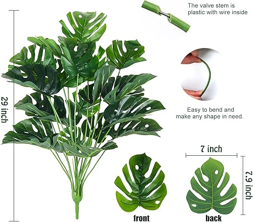 Miniatura 3 de RECUTMS Plantas artificiales de hojas de palmera de imitación grandes tropicales Monstera hoja de tortuga para interiores y exteriores, resistente a
