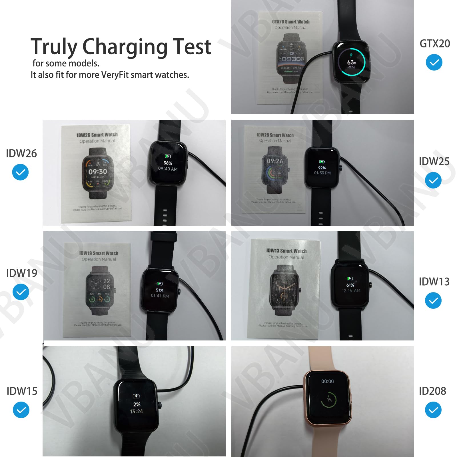 VeryFit - Cargador de reloj inteligente, apto para ID208, GTX20, IDW13/15/16/17, IDW19/20/25/26/28 y más, cable USB magnético de repuesto para carga rápida y fácil, 1 m, cable (ID)