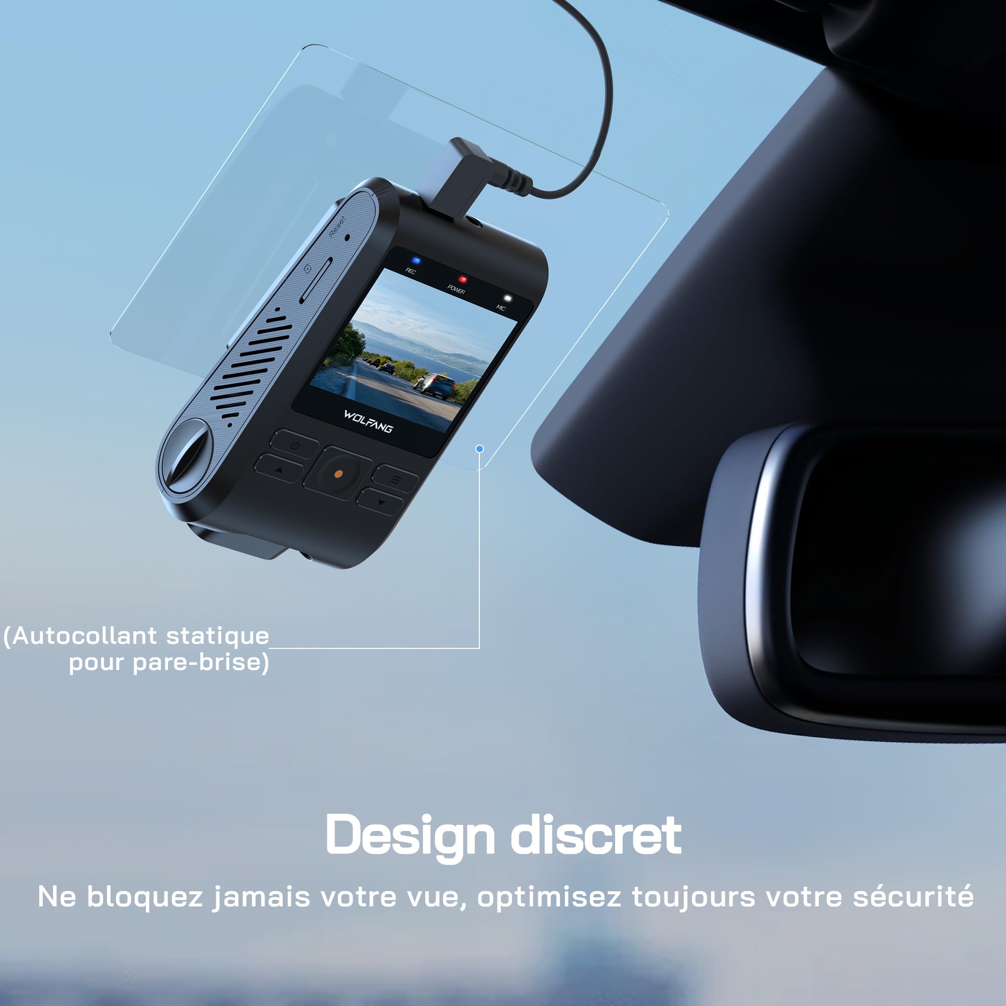 WOLFANG 2.5K Dashcam Voiture, Wi-FI Caméra Voiture, IPS 2" Grand Angle 170°, G-Capteur, Mode Stationnement 24H, Vision Nocturne, Enregistrement en Boucle