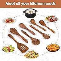 Vista 4 de comfoyar Juego de utensilios de cocina de madera, 7 cucharas de madera de teca natural para cocinar con espátula y cucharón, utensilios de cocina