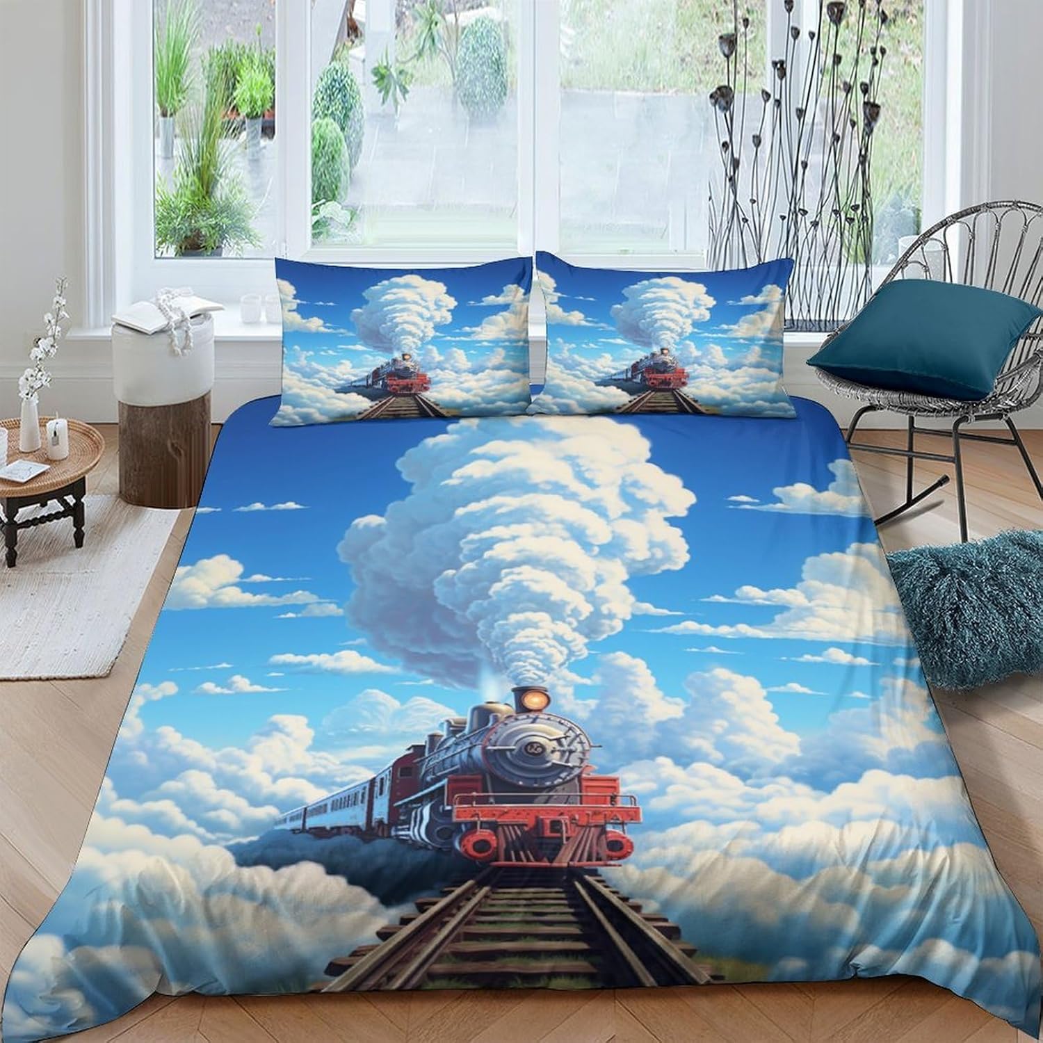 Parure de lit train rétro 200x200 cm, le cadeau idéal pour passionné