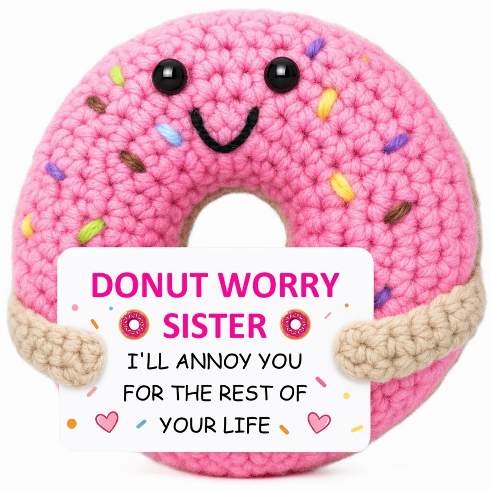 Sister Gifts, Handmade Crochet Donut, Sister Birthday Gifts, Birthday Christmas Secret Santa Gifts for Sister, Stocking Fillers Women Special Presents for Big & Little Sisters Anniversaries