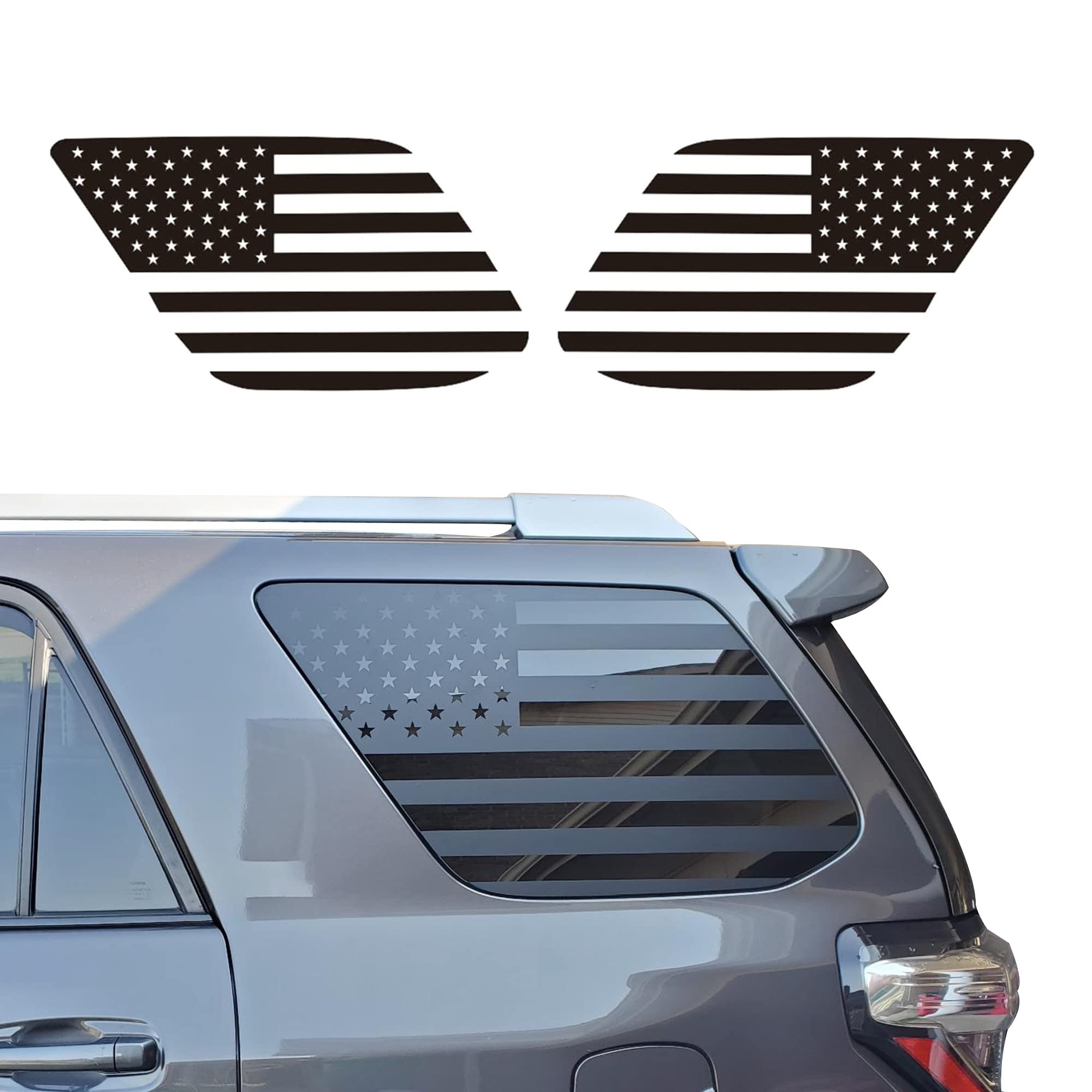 Zhizhong Rear Quarter Window American Flag Decal Compatible with Toyota 4Runner 5th Gen 2010-2023, Precut Back Side Window Glass USA Flag Vinyl Sticker (A Pair Matte Black)