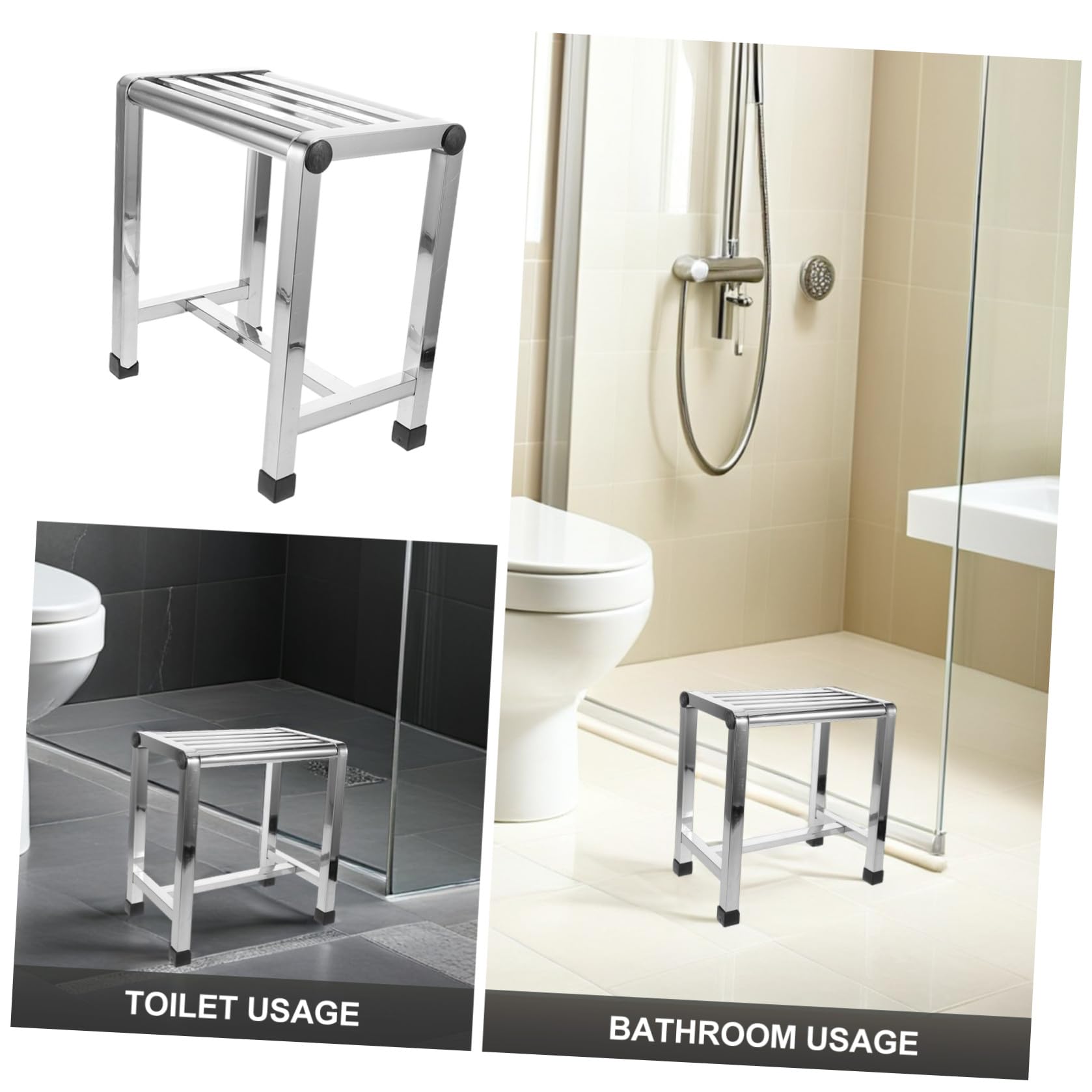 Homoyoyo Taburete de Baño para Ducha Banco Baño de Acero Inoxidable Plata Portátil para Personas Mayores y Adultos Entrenamiento y Balcón