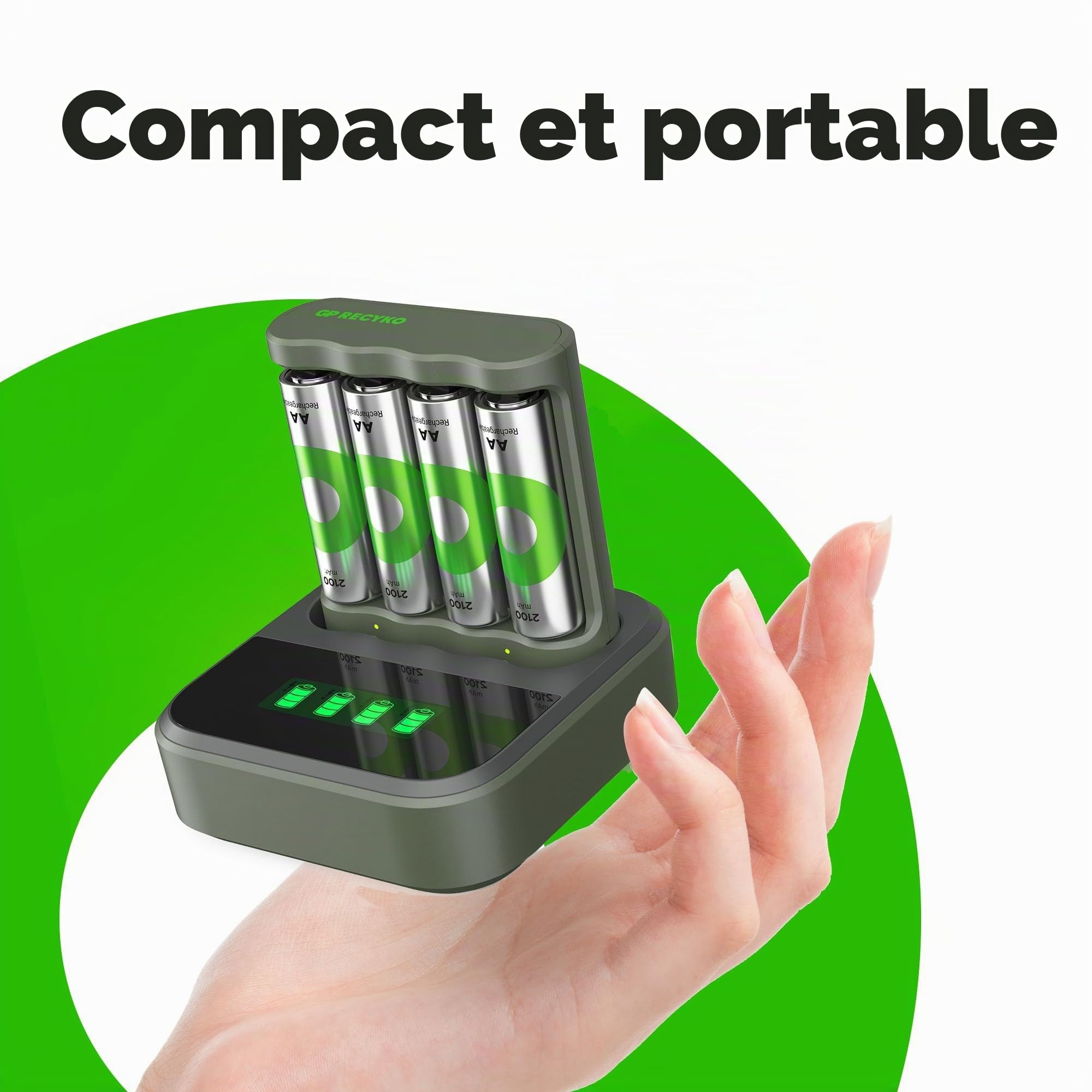 GP ReCyko B441 Chargeur de Batterie USB avec 4 Piles ReCyko AA 2100 mAh et Station d'accueil USB, Chargeur de Batterie AA AAA avec voyants LED