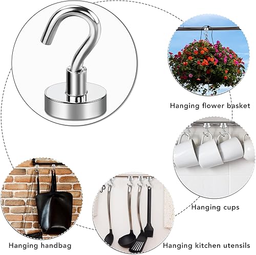 Miniatura 6 de E BAVITE Ganchos magnéticos fuertes, ganchos magnéticos de neodimio de 22 libras con ganchos para refrigerador, parrilla, toalla, colgar en