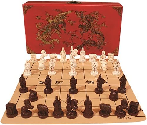 Juego de ajedrez chino vintage, guerrero de terracota, 32, juego de ajedrez Xiangqi, juego de ajedrez de madera tradicional de mesa y juego de