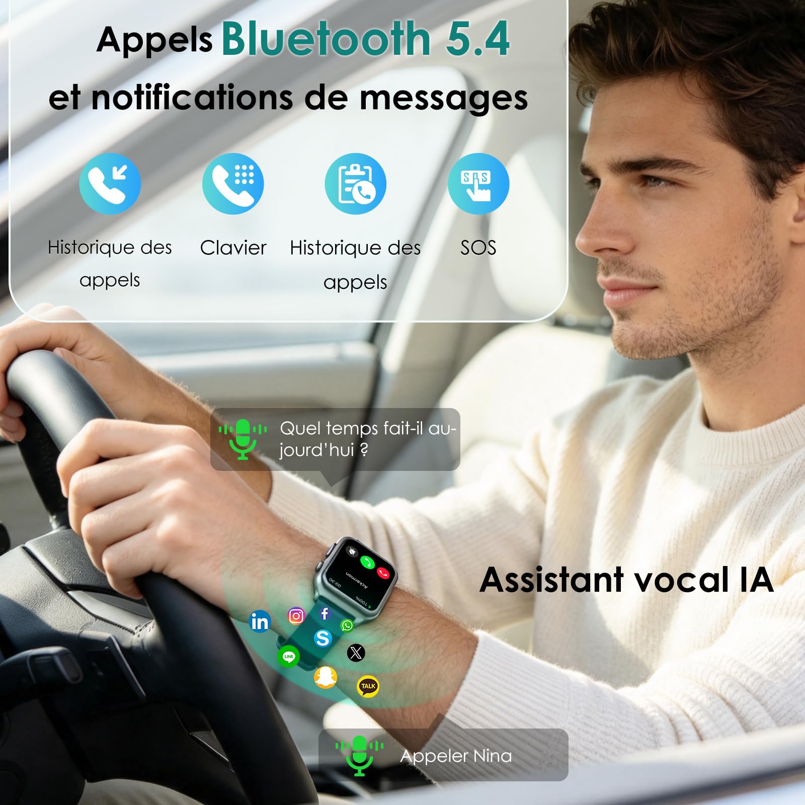 Marsyu Montre Connectée Homme ECG/IMC/HRV/Tension Artérielle IP68 Étanche