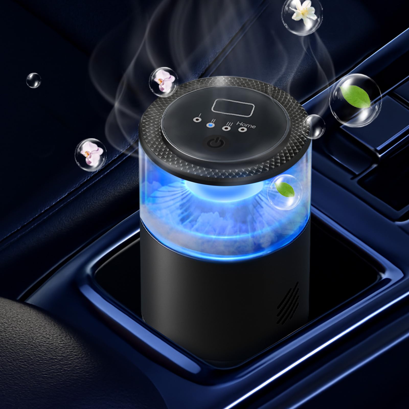 Smart Car Air Freshener,Ambient Light & Mist Fragrance,2 Pack Refill for 6 Months,Auto On/Off,3 Adjustable Modes,Black Air Freshener Perfect for Car,Bedroom,Office,Restrooms. (Mystic Ice)