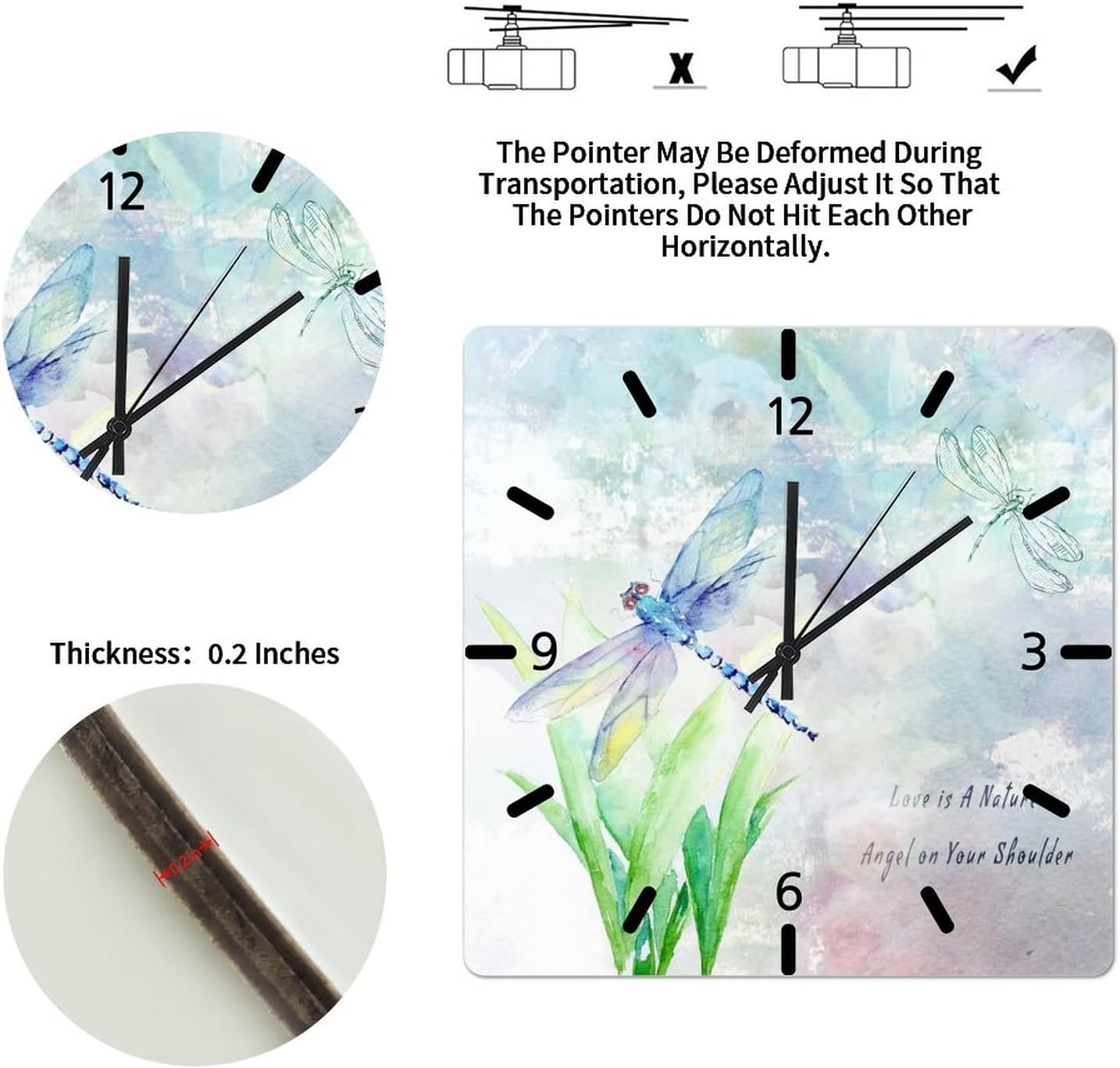 Wooden Wall Clock 15in Vintage Dragonfly Wall Clock Modern Chic Style Postage Stamp Non-Ticking Sweep Battery Operated Funny Novelty Artwork for Farmhouse Shelf Living Room Residence