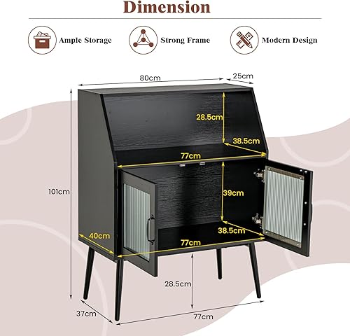 Miniatura 8 de COSTWAY Armario tipo buffet, aparador de cocina con compartimento abierto, puertas de vidrio templado y kit antivuelcos, moderno armario de