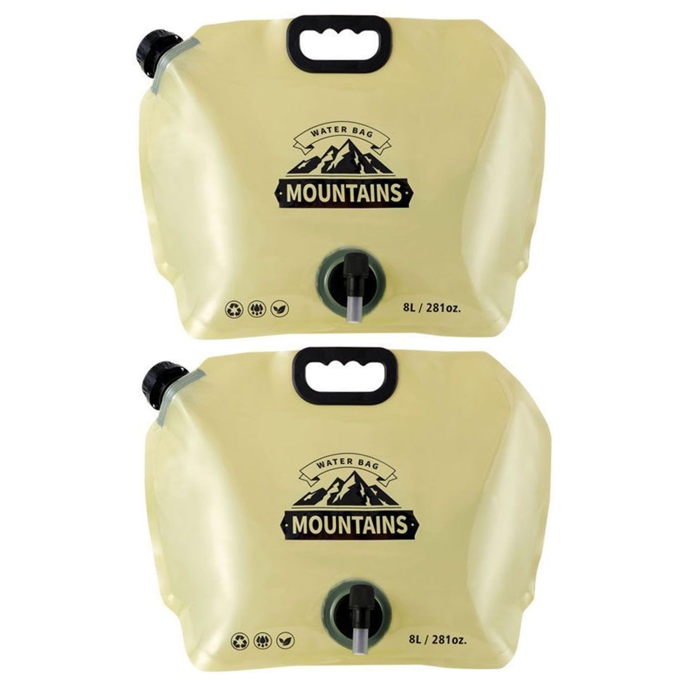 Faticenic 2PCS Collapsible Water Container, 2 Gallon Water Bags for Camping with Spigot, Food-Grade Foldable Storage Bag for Camping, BBQ, Hiking, Khaki, Collapsible Container, Garden Décor