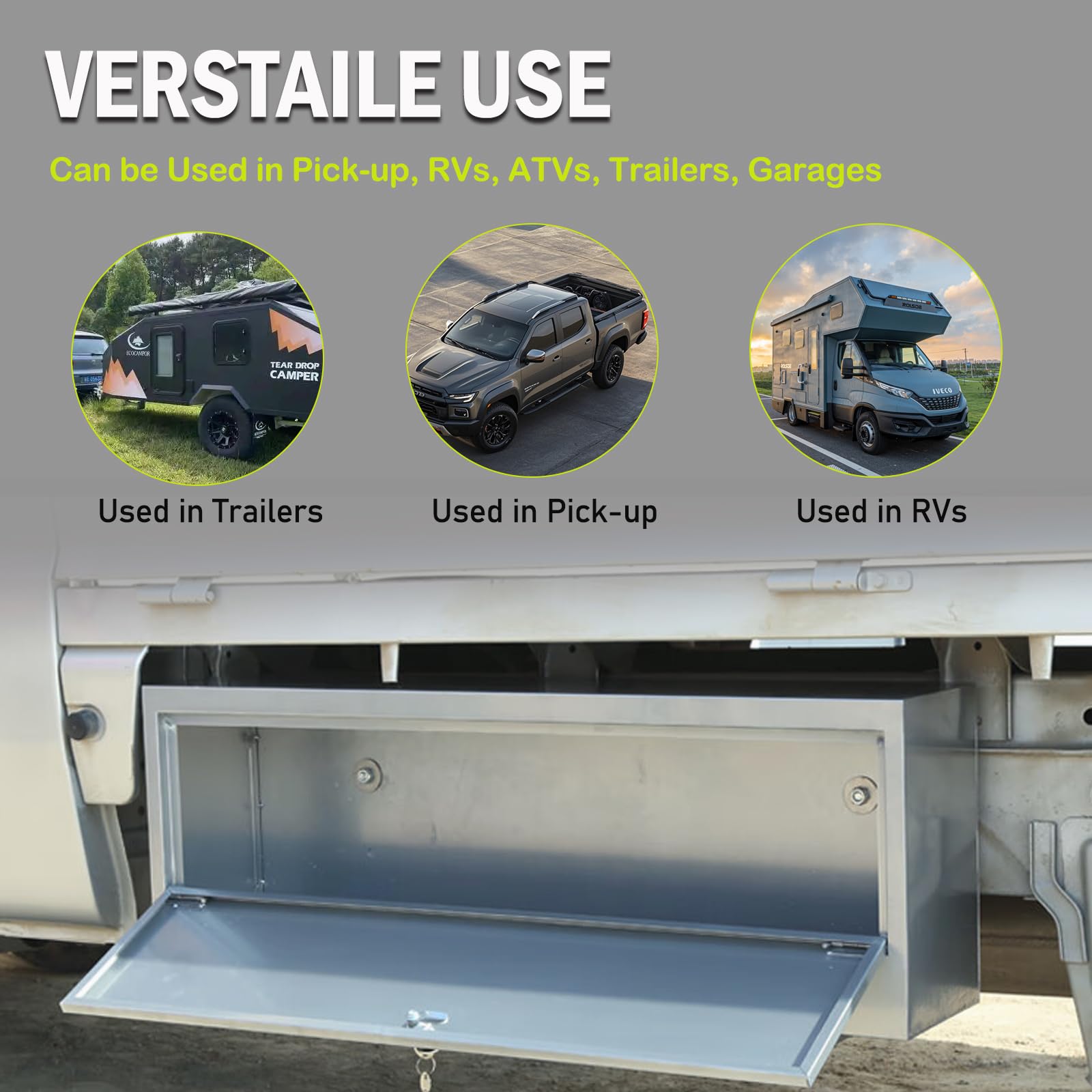 Unterboden-LKW-Werkzeugkasten mit T-Griff-Schloss, robuster LKW-Werkzeugkasten, LKW-Aufbewahrung, Organizer, Werkzeugkiste zur Aufbewahrung, glatte Oberfläche, wasserdicht, 45,7 x 30,5 x 35,6 cm
