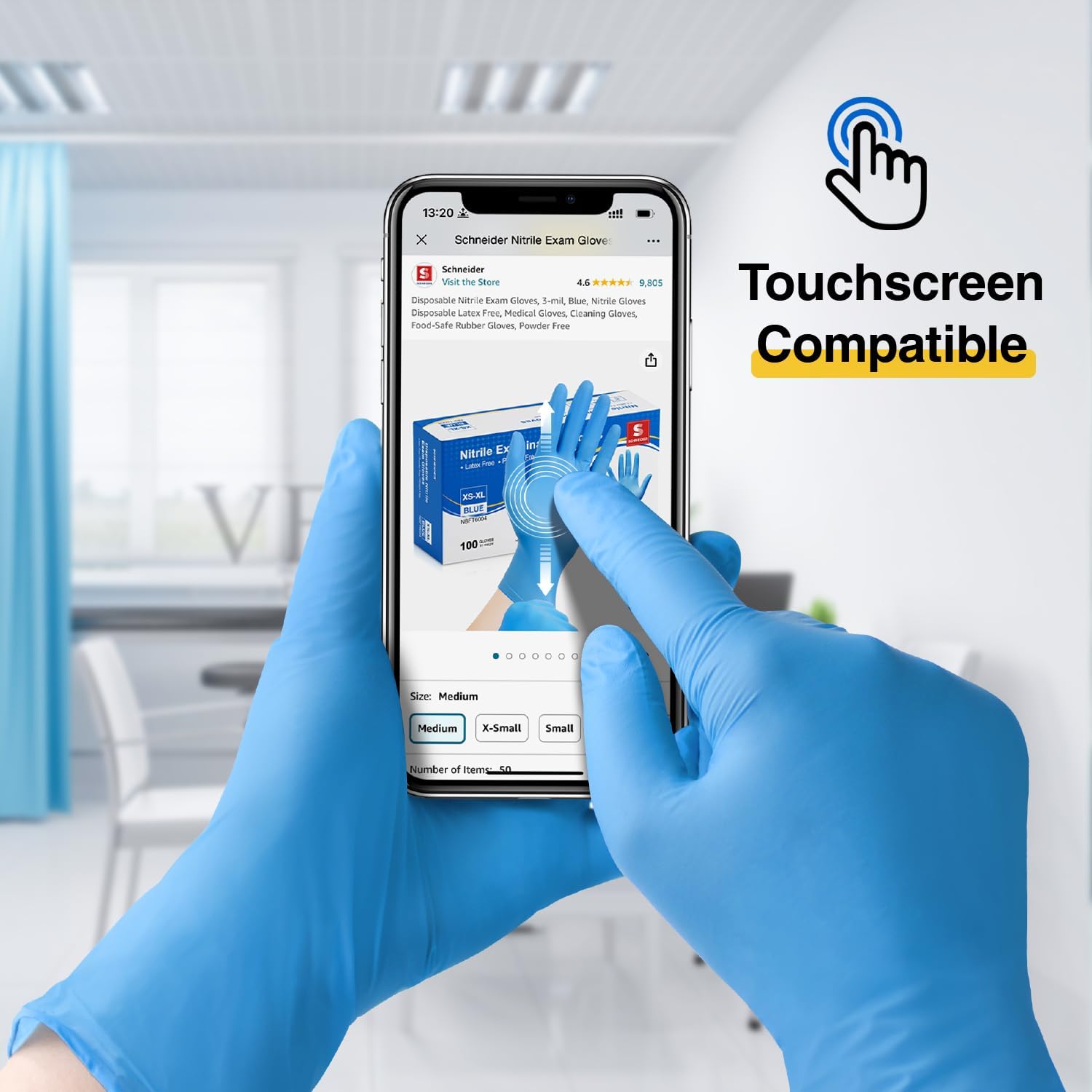 Schneider Nitrile Exam Gloves, Medical Grade Blue Disposable Gloves Latex Free, Rubber Glove for Cleaning, Cooking, Food Prep