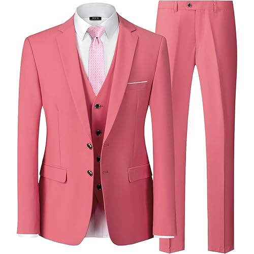 MY'S Men's 3 Piece Slim Fit Suit Set with Tie, 2 Button Blazer Jacket Vest & Pants, Business Wedding Party Prom Suit for Men