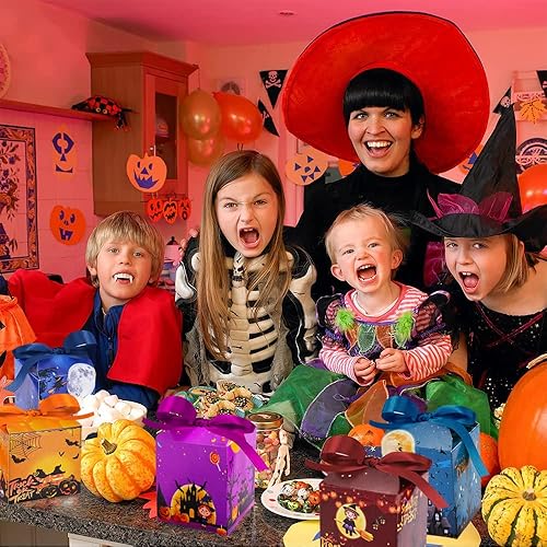 Miniatura 6 de Pudiceva Bolsas de dulces de Halloween, 18 cajas de papel para Halloween, bolsas de regalo de galletas para regalos de fiesta de Halloween, bolsas