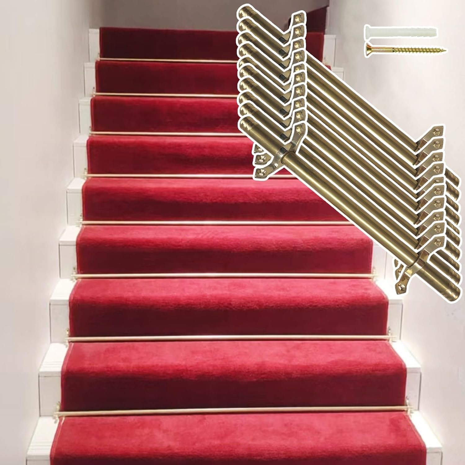 Stair Rods for Runners, Gold Brass Stair Carpet Rods with Finial Ends ...
