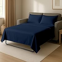 Vista 9 de Cottingon 4 piezas de sábanas tamaño queen para sofá cama, 100% sábanas de microfibra cepillada para sofá, se ajusta fácilmente hasta 8" de Azul