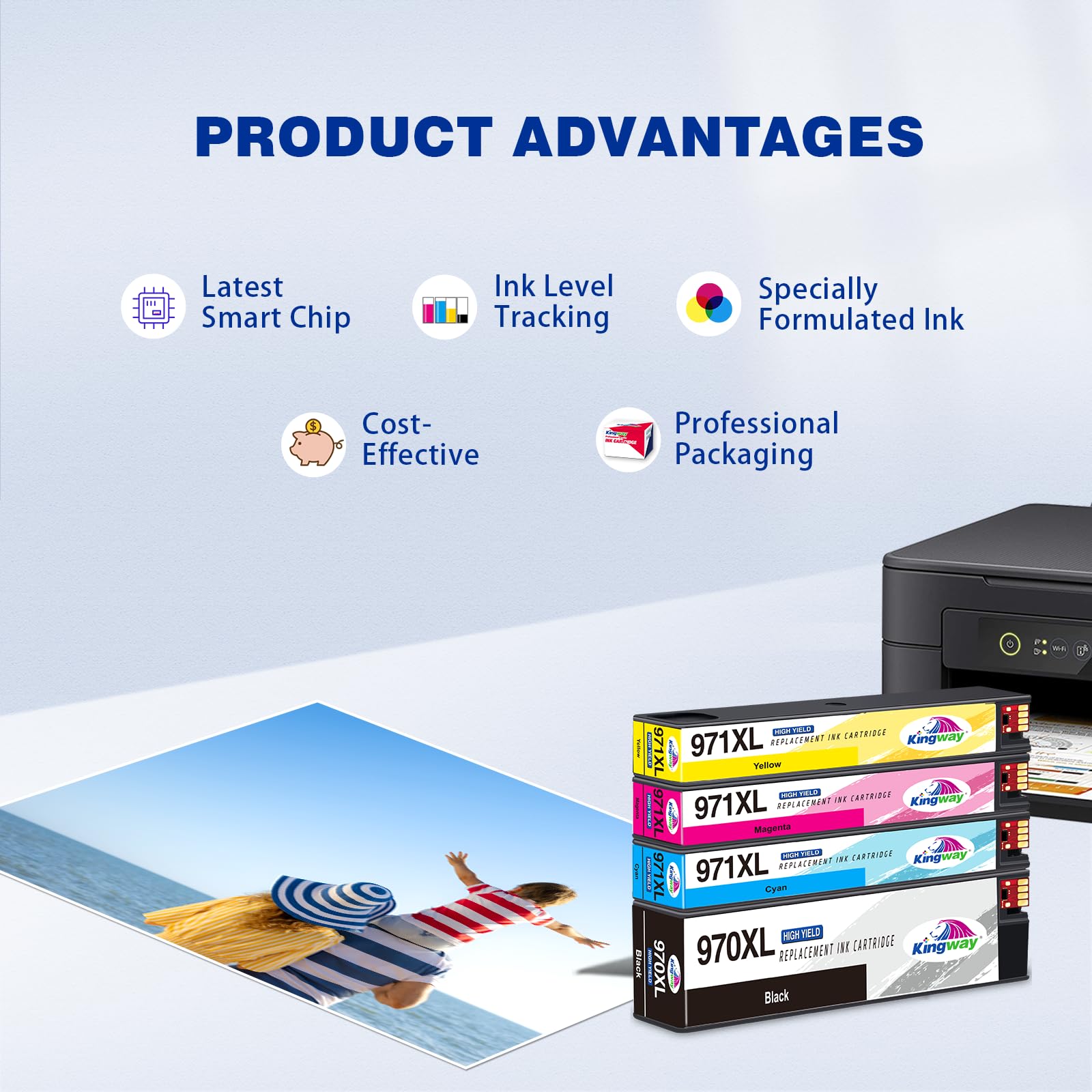 Cartuchos De Tinta KINGWAY Para HP 970XL 971XL - Pack De 4, Alta Capacidad Y Compatibles