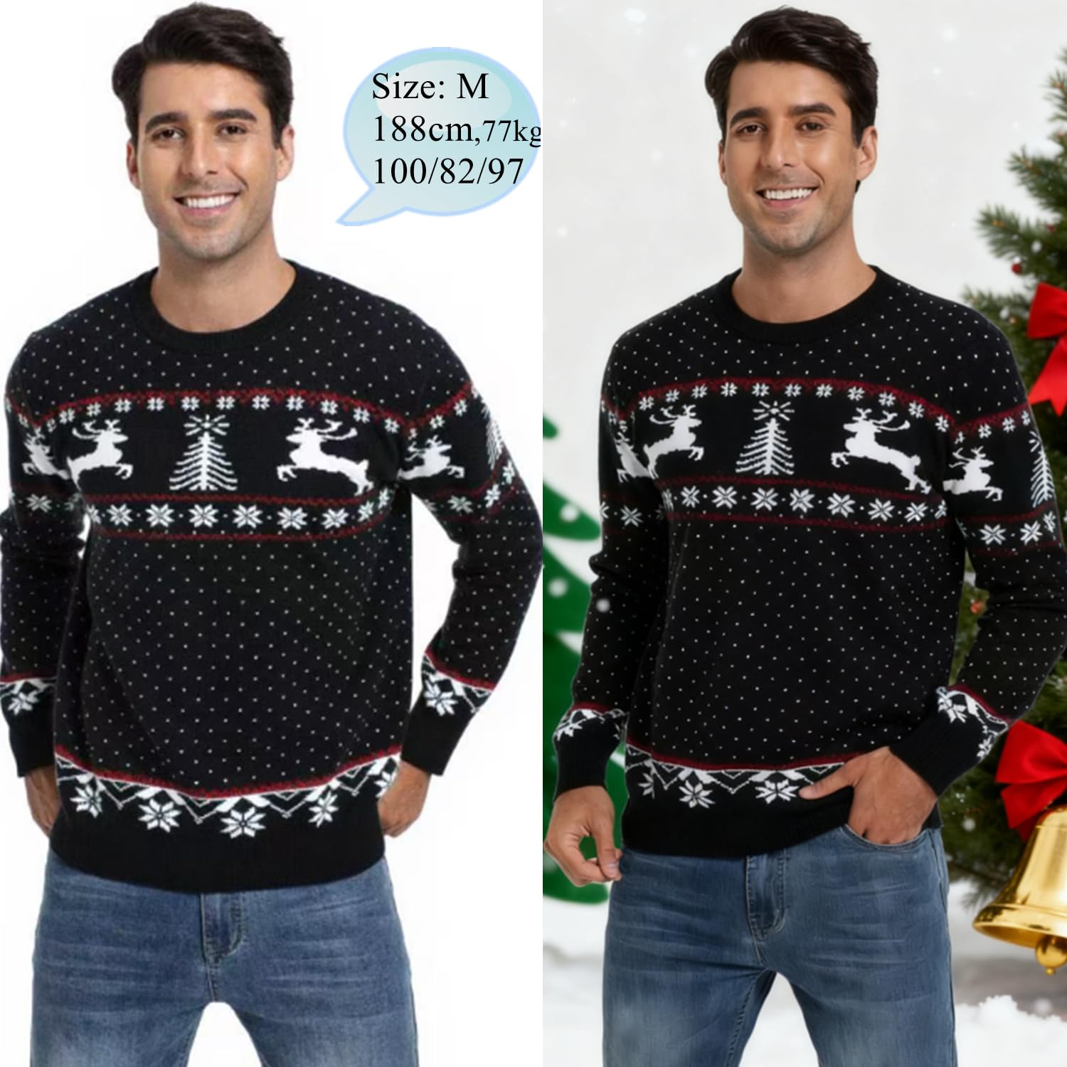 Maglione Donna Natalizio Collo Rotondo Maglione per Natale Pullover Invernale