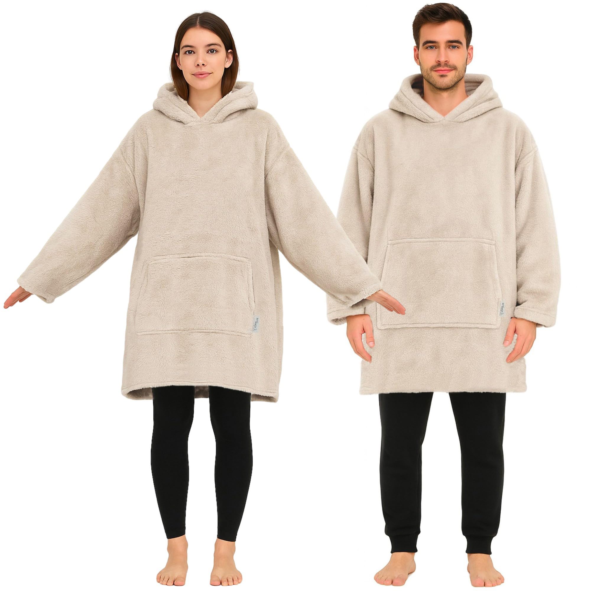 CalmyLIFE Hoodie Decke mit Ärmeln - Plüsch Sherpa Deckenpullover Oversize Kuscheldecke zum anziehen Kuschelpullover für Damen Herren XXL Poncho Blanket Pullover