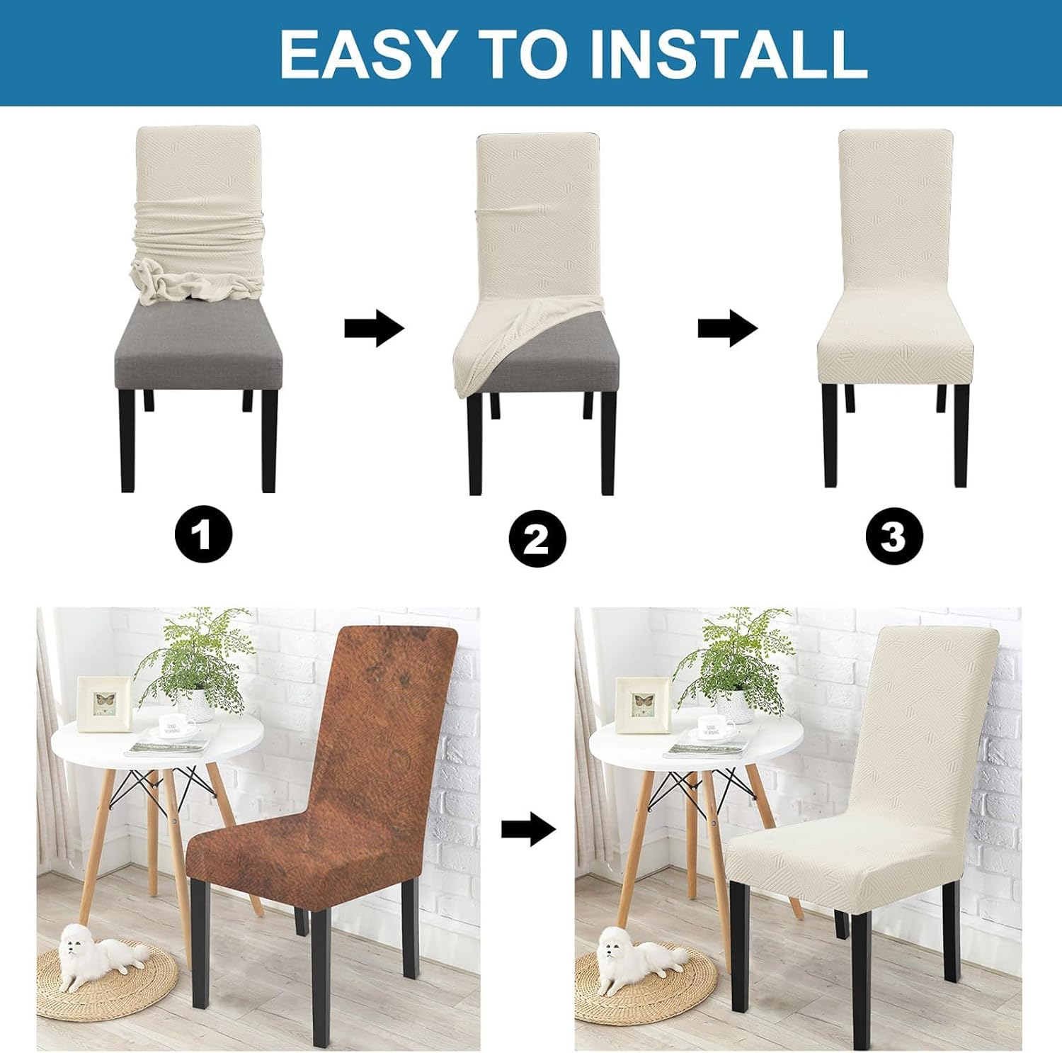 Dining Chairs Cover Set of 4,Chair Covers for Kitchen,Beige White