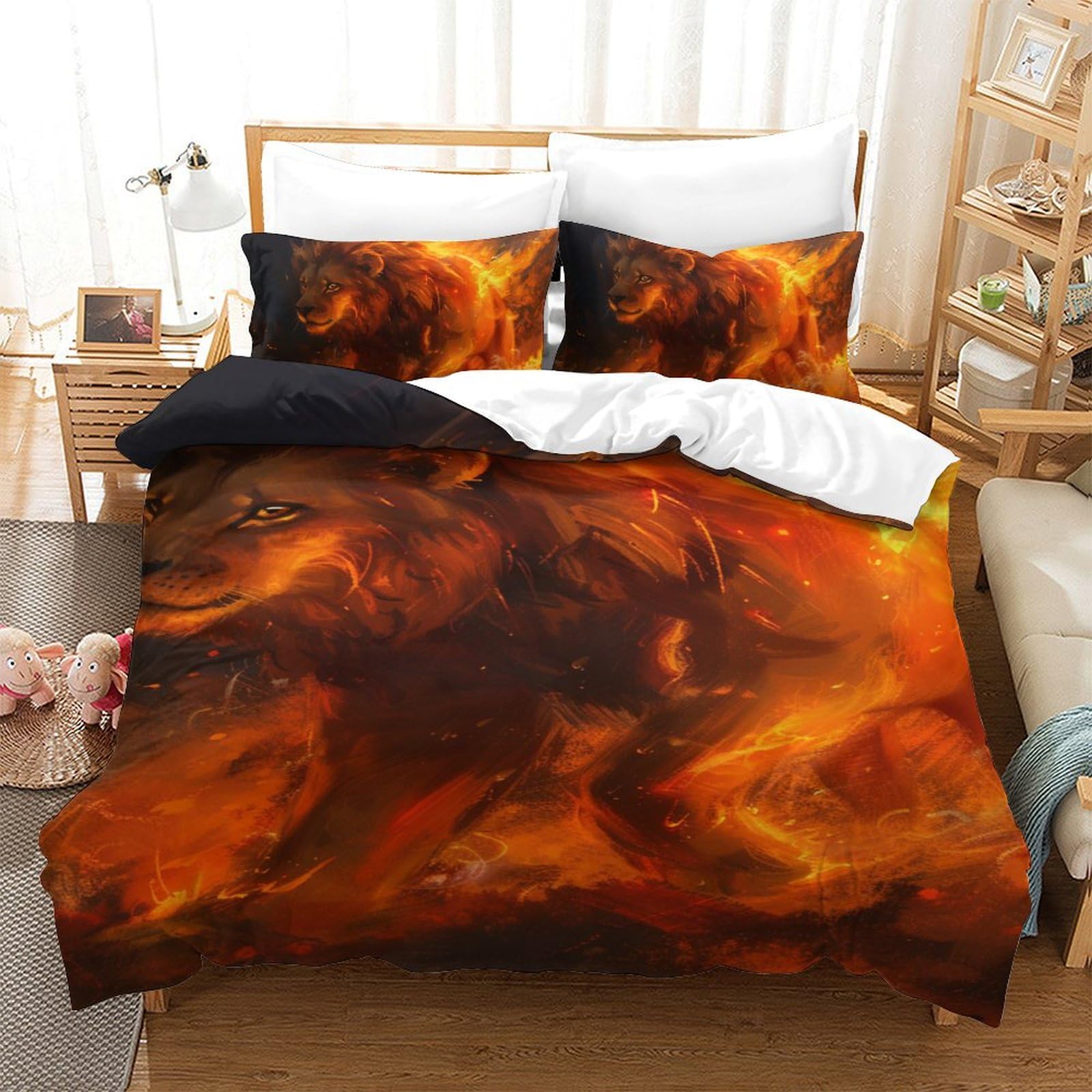Parure de lit lion en microfibre super douce housse de couette respirante 3 pièces
