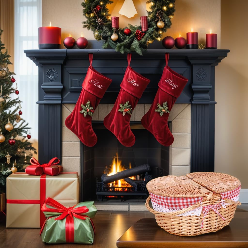 Wicker Picnic Baskets, Country Vintage Picnic Basket with Picnic Cloth Split Lid Picnic Basket, with Folding Handle Picnic Hamper for Picnic Hiking Camping(13.78" D x 9.84" W x 6.69" H) - Image 5