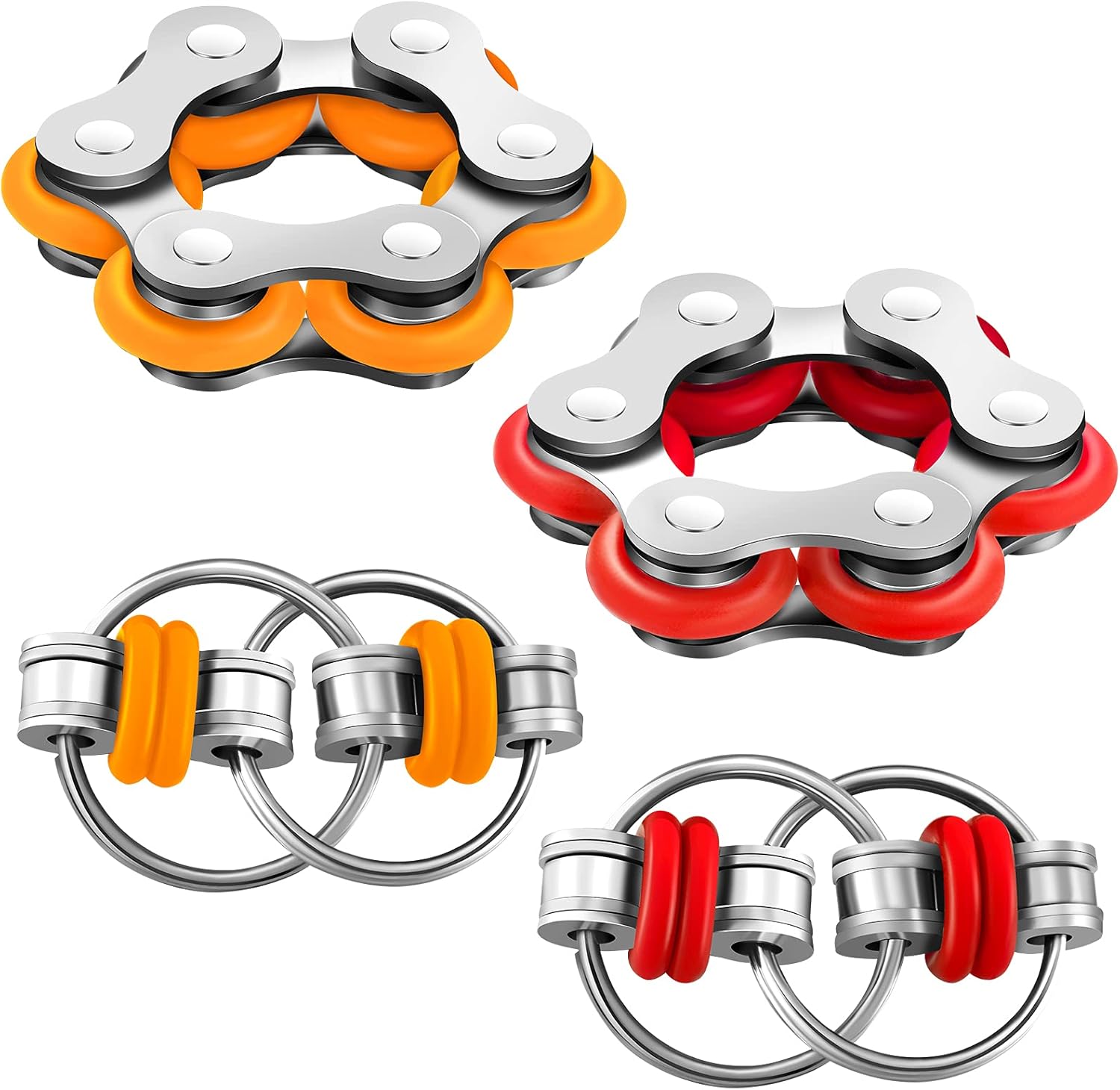 Skylety 4 Pieces Fidget Toy Set Includes 2 Pieces Roller Bike Chain Fidget Toys and