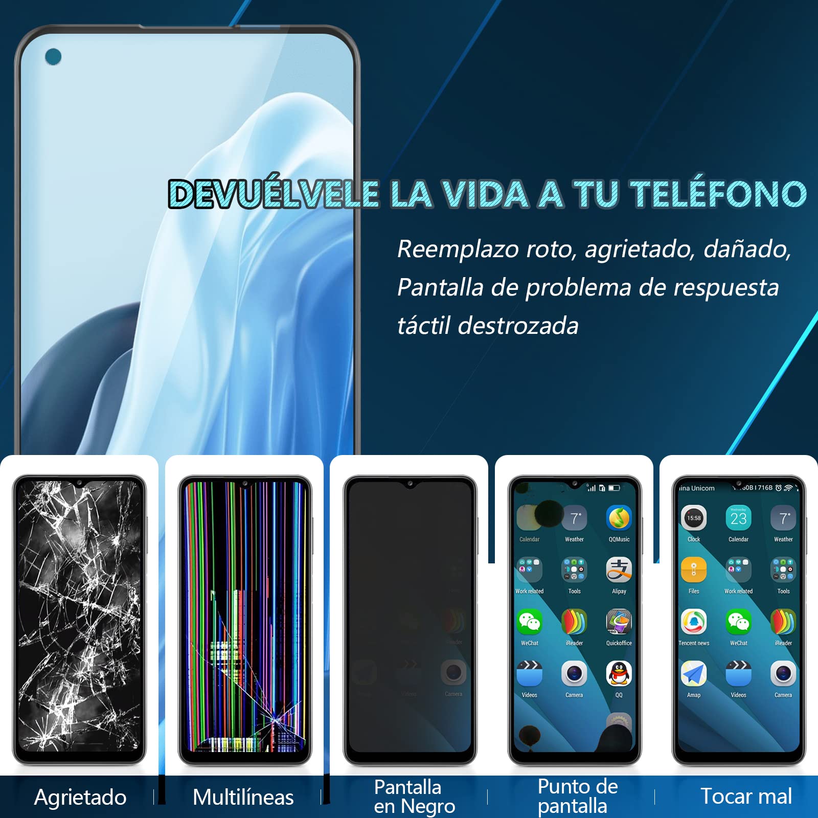 RongZy Pantalla para Oppo Reno7 5G CPH2371 CPH2363/Find X5 Lite 5G 2022 incell Pantalla Táctil LCD Kit de Pantalla de Repuesto Ensamblaje Digitalizador de Reemplazo con Herramientas(Negro)