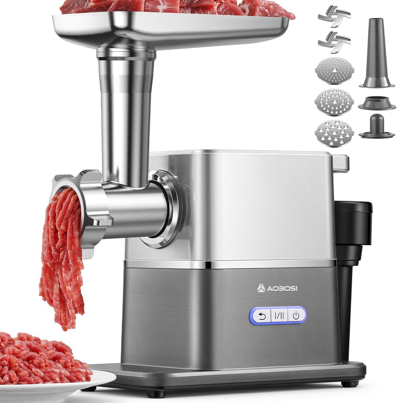 Photo 1 of AAOBOSI Meat Grinder Electric 3000W Max with 60dB Quiet DC Motor, Auto-Reverse & Storable Food Pusher - 3 Speed Settings,Grinding, Sausage & Kibbe Making for Home Use