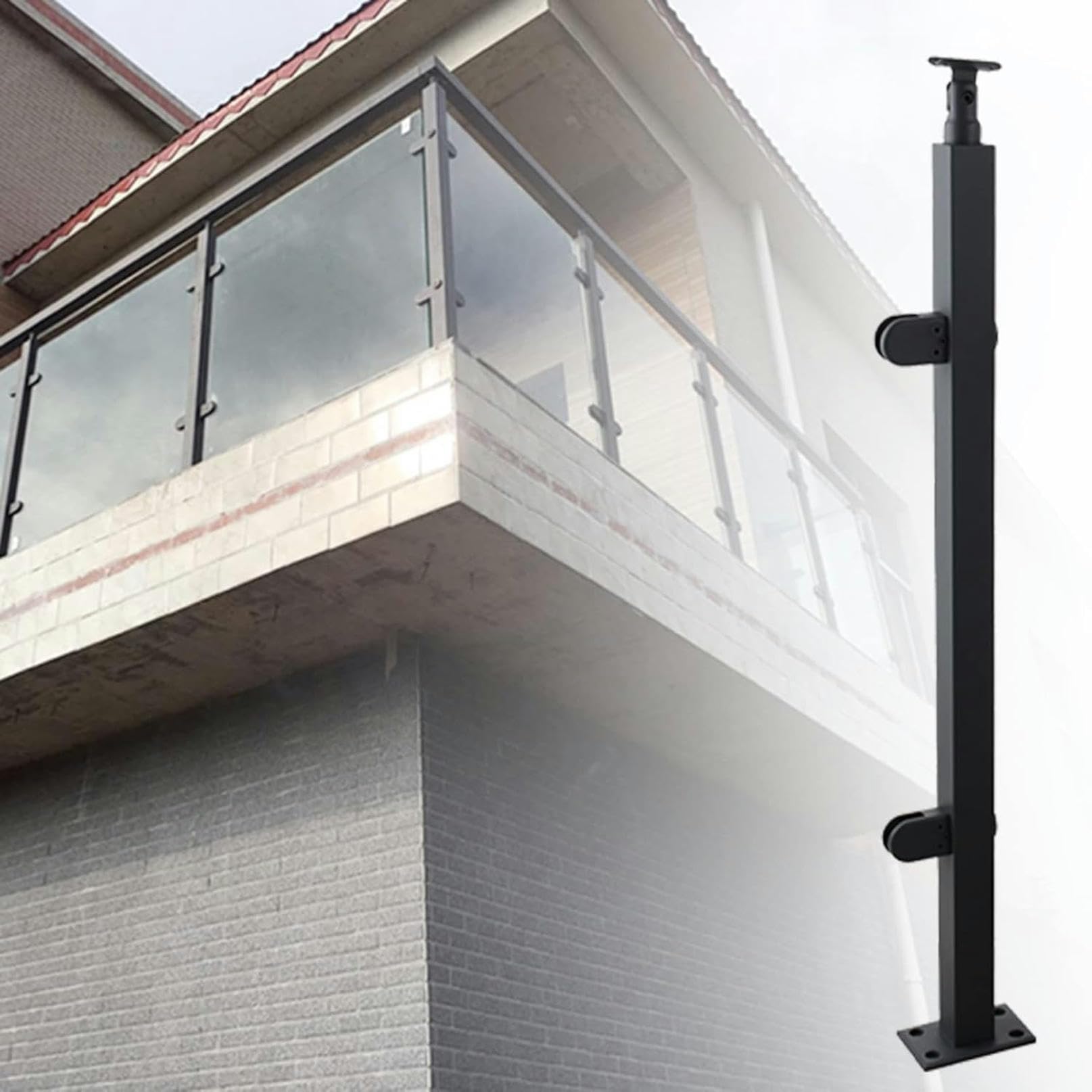 Poste de barandilla de escalera de lujo con abrazadera moderna negra para villas