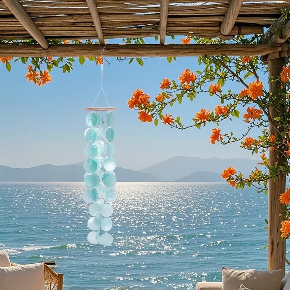PH PandaHall Conchiglia di Capiz Carillon da Vento per Esterni 61.5cm Carillon da Vento per Donne per Portico con Cima in Legno per Giardino Patio Parete Decorazione Costiera Cortile