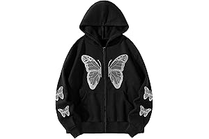 SHENHE Women's Zip Up Butterfly Print Graphic Hoodie Thermal Sweatshirt with Pockets