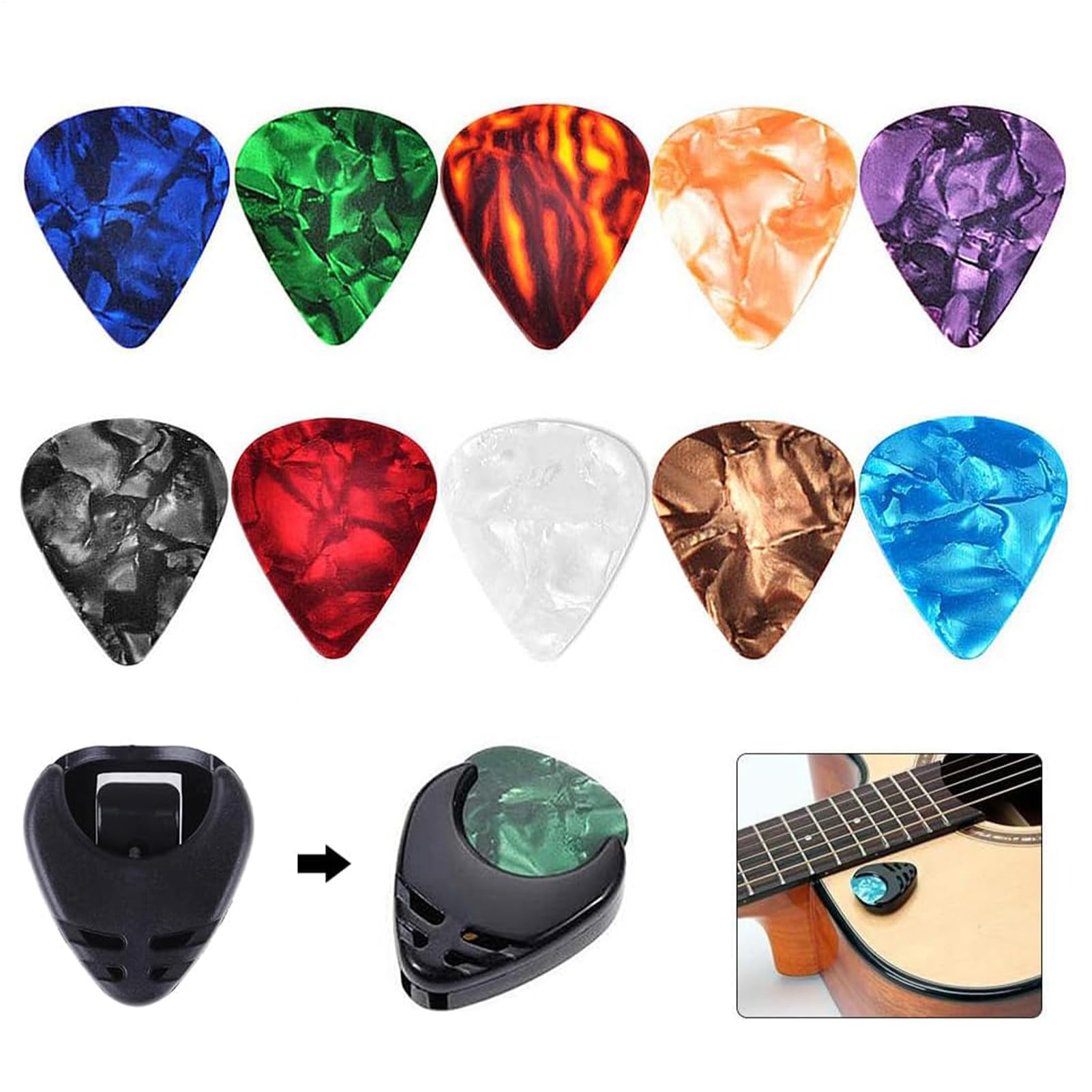Plettri Chitarra Confezione 10 pezzi colorati spessore 0,46 mm | Per Basso adatti a Principianti di Chitarra Classica, per la Tecnica Fingerstyle e Strumming