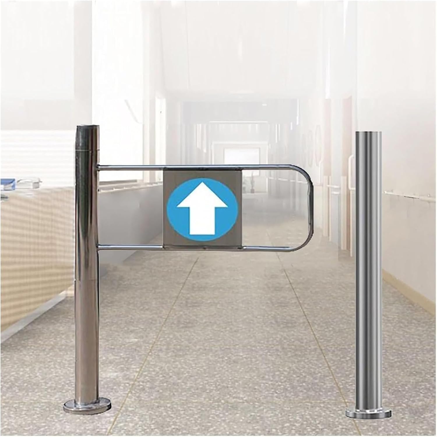 Automatic Swing Gate - Spring-Loaded Safety Door with Post Mount, 90° Metal Barrier for Supermarkets, Libraries & Stores - 90x100cm, One-Way Access Control Solution