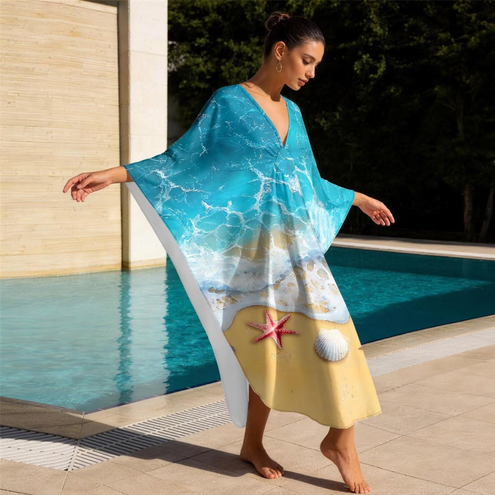 Poceacles Abito caftano taglie forti per donna abito casual estivo 2026 maxi abito hawaiano copricostume da bagno copricostume da bagno