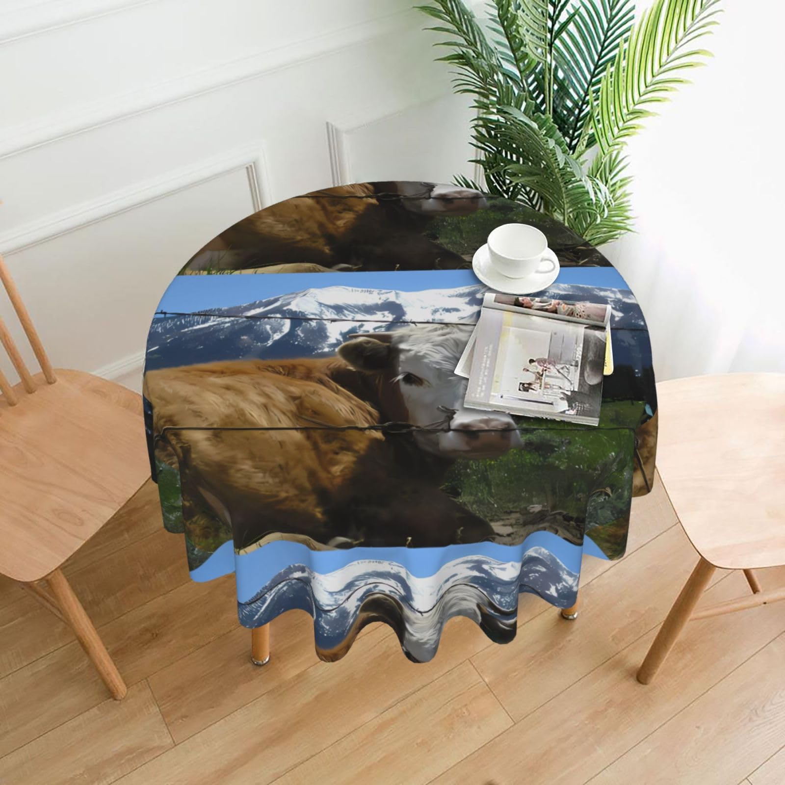 WHJSSF Farm Animal Cow Prints Round Decorative Table Throw 60 Inch – Waterproof Table Cover for Dining, Coffee Tables, and Outdoor Events