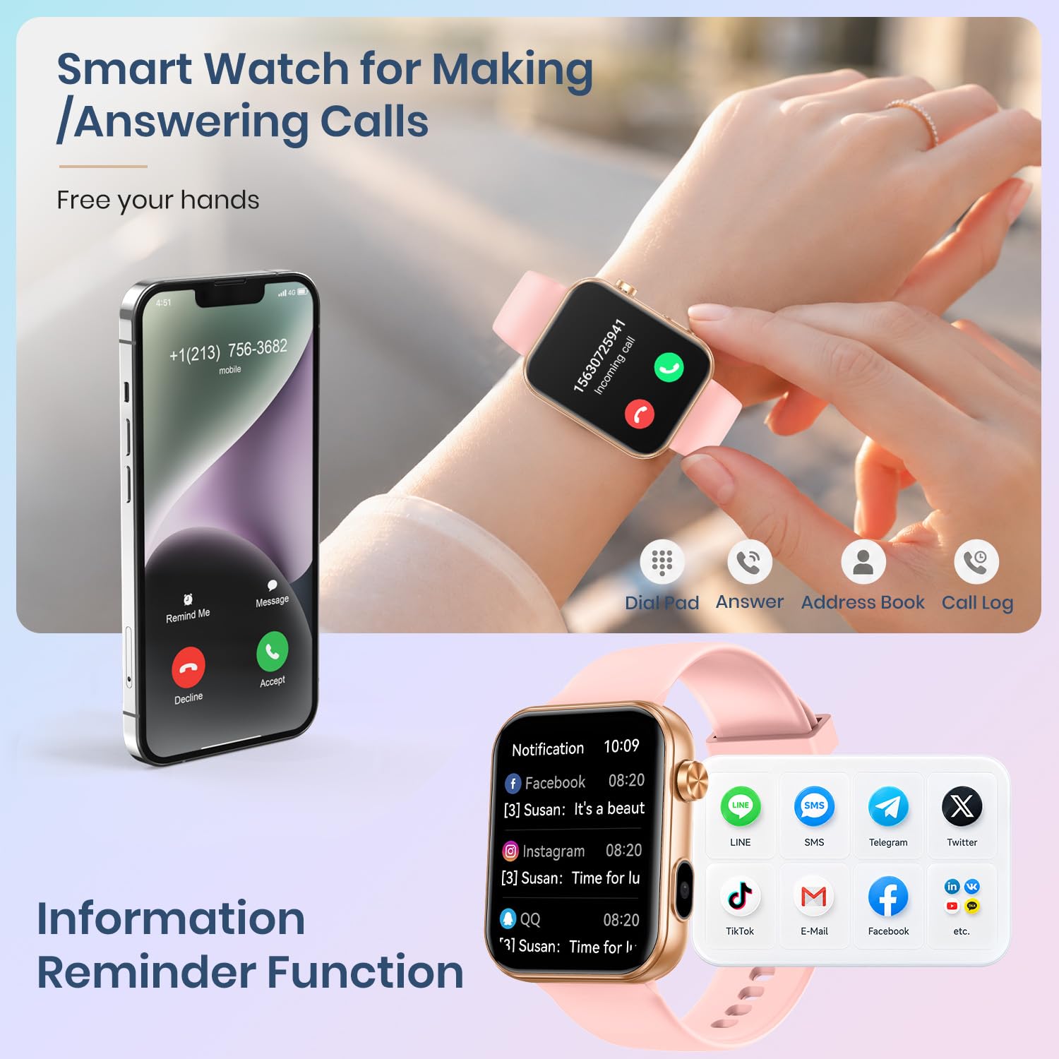 Smartwatch Damen mit Kamera & Video: Smart Watch Frauen 256MB Speicher Armbanduhr 1.91" LCD Touchscreen Schrittzähler Wasserdicht Bluetooth Telefonfunktion Herzfrequenz Schlaf Fitnessuhr 105 Sportmodi