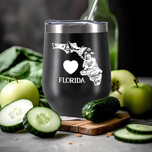Miniatura 7 de Vaso de vino de 12 onzas con tapa con temática de la Florida, taza de café de acero inoxidable aislada al vacío, taza de viaje del orgullo estatal,