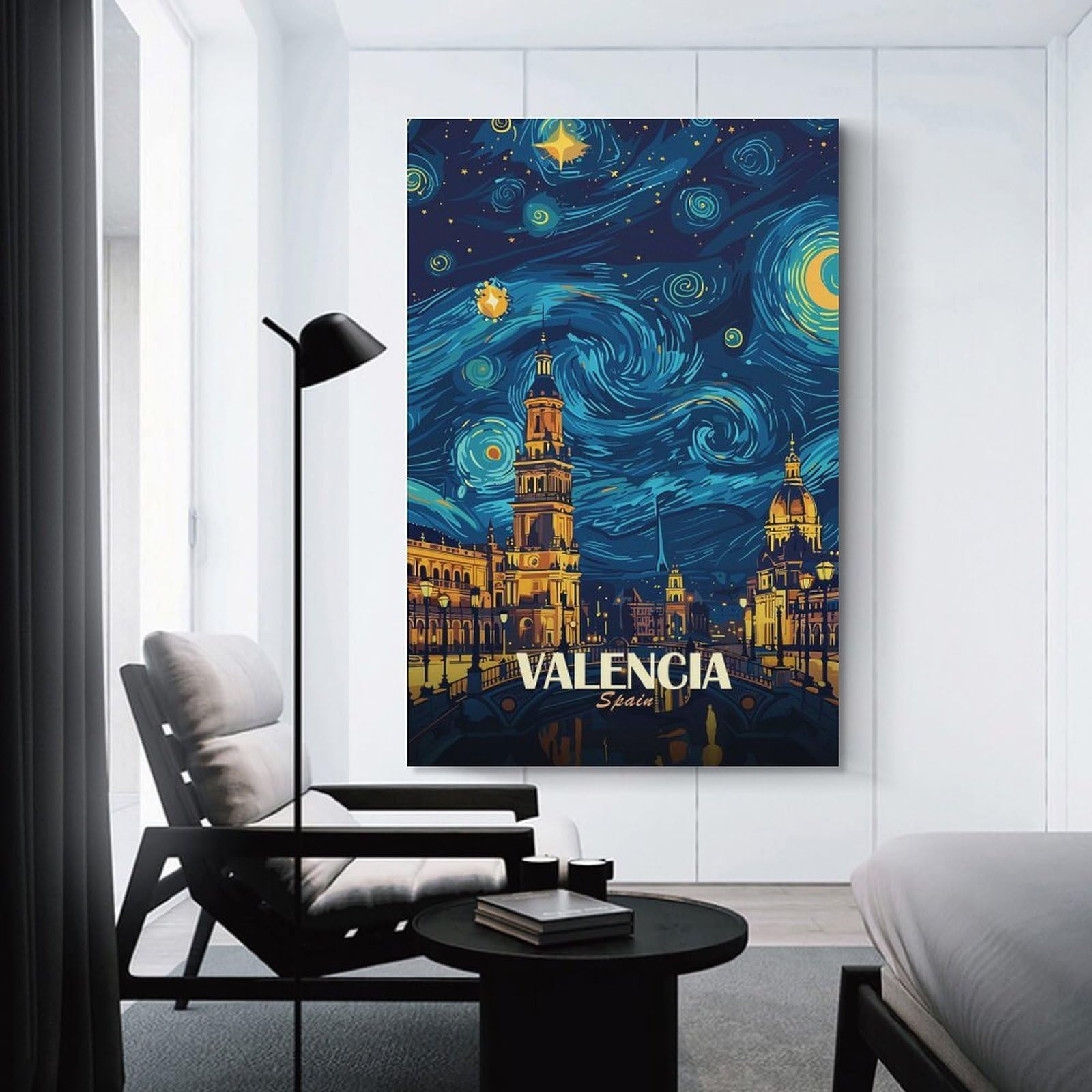 Junmoney Valencia Spain Starry Night Art Home Decor Wall Art 20x30inch(50x75cm), for Restful Interiors, Bedrooms Or Small Rooms, Decorative Wall Art for Cosy Rooms