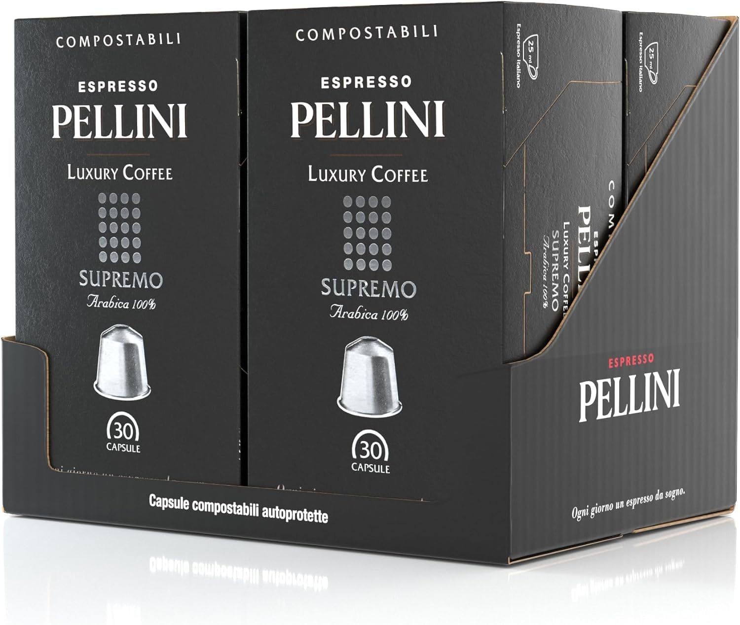 Pellini Luxury Coffee Supremo 100% Arabica, 120 Capsule Caffè Compatibili Nespresso con Aroma Pieno e Tostatura Delicata, Compostabili e Autoprotette, 4 Confezioni da 30 Capsule
