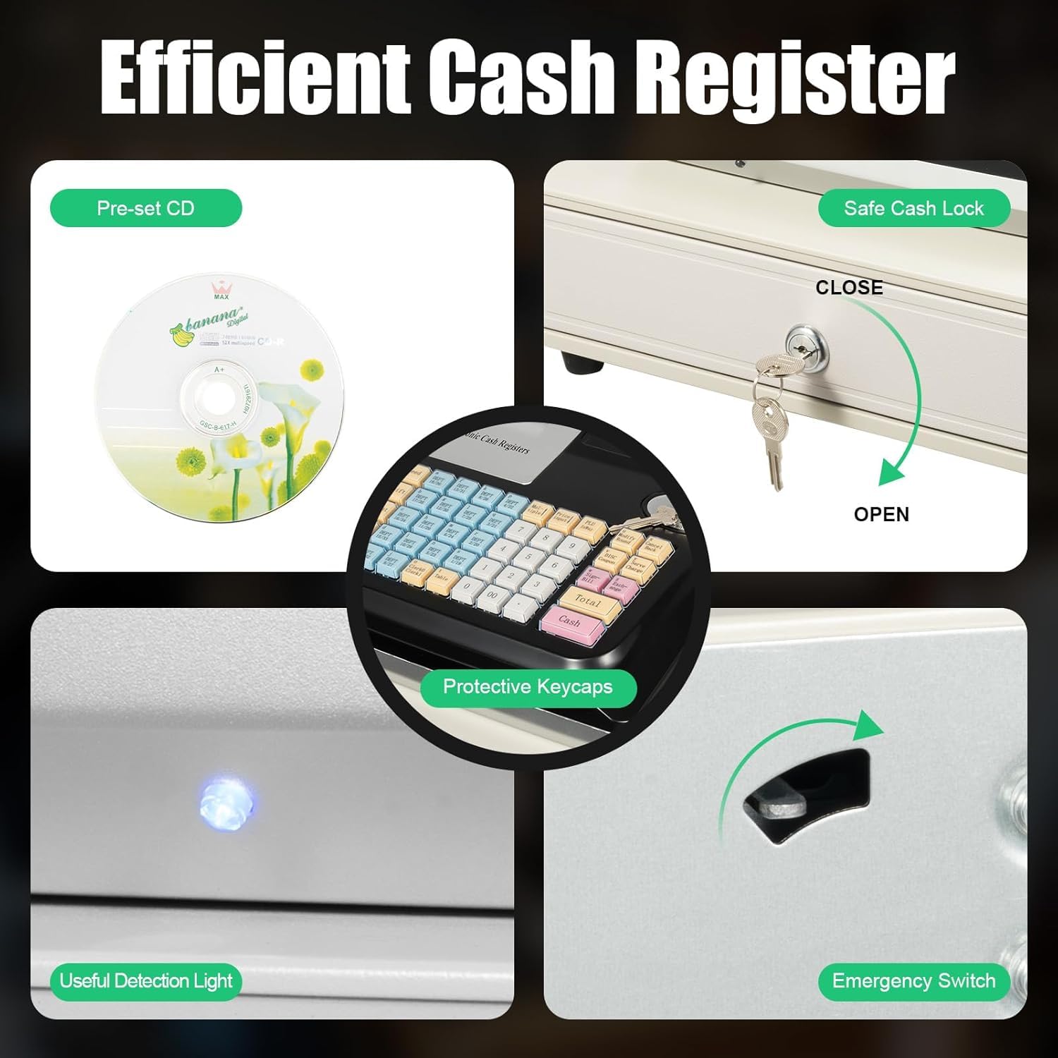 Caja Registradora Electrónica De 48 Teclas para Pequeños Negocios, Pantalla Led Profesional, Impresora Térmica De Recibos, Sistema Tpv Compacto con Cajón, Ideal para Comercios Y Restaurantes.