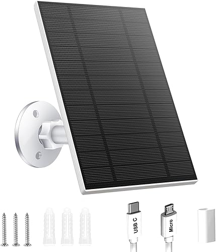 Paneles solares de 5 W para cámara de seguridad, panel solar con puerto micro USB y USB-C para cámara de batería recargable de 5 V CC al aire libre,