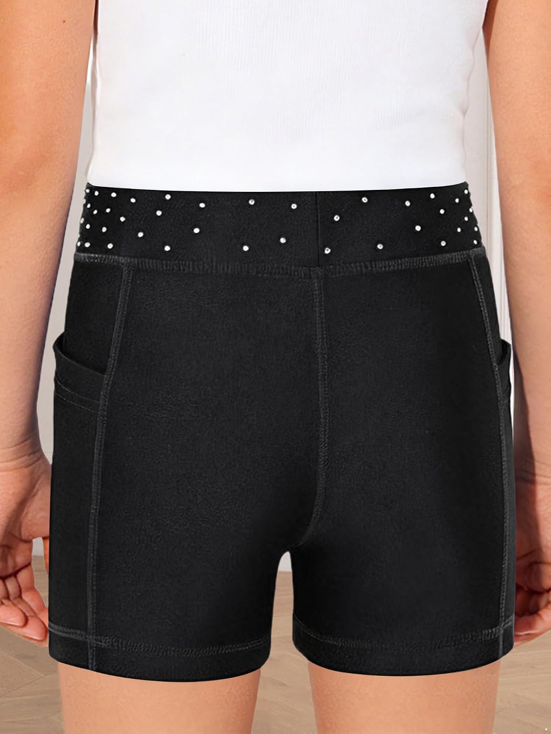 Hansber Kids Girls Sparkle Dance Shorts Shiny Rhinestone Elastic Waist Gymnastics Ballet Stage Bottoms